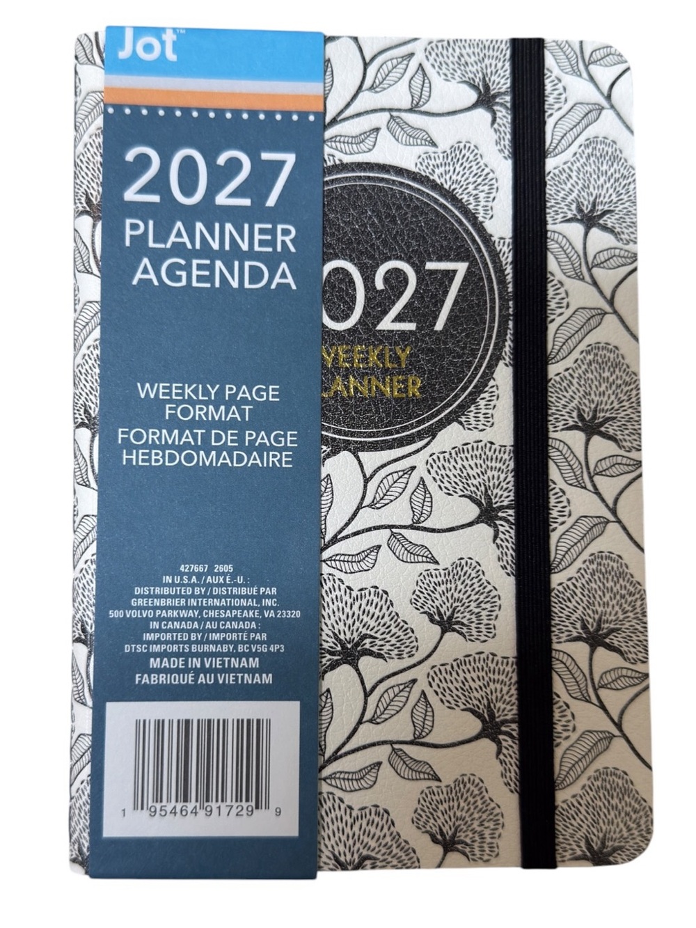 Black & White Floral 2027 Weekly Reference Pocket Planner Calendar NWT